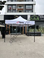 CLK 3x3 mt Saçak Etek Alın Logo Baskılı Gazebo Katlanabilir Tente Stand Tanıtım Fuar Çadırı
