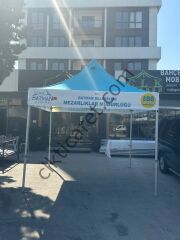 CLK 3x3 mt Saçak Etek Alın Logo Baskılı Gazebo Katlanabilir Tente Stand Tanıtım Fuar Çadırı