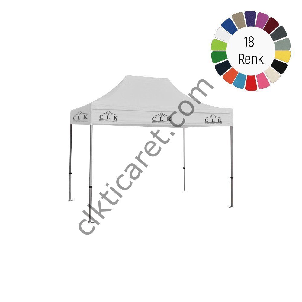 CLK 2x3 mt Saçak Etek Alın Logo Baskılı Gazebo Katlanabilir Tente Stand Tanıtım Fuar Çadırı