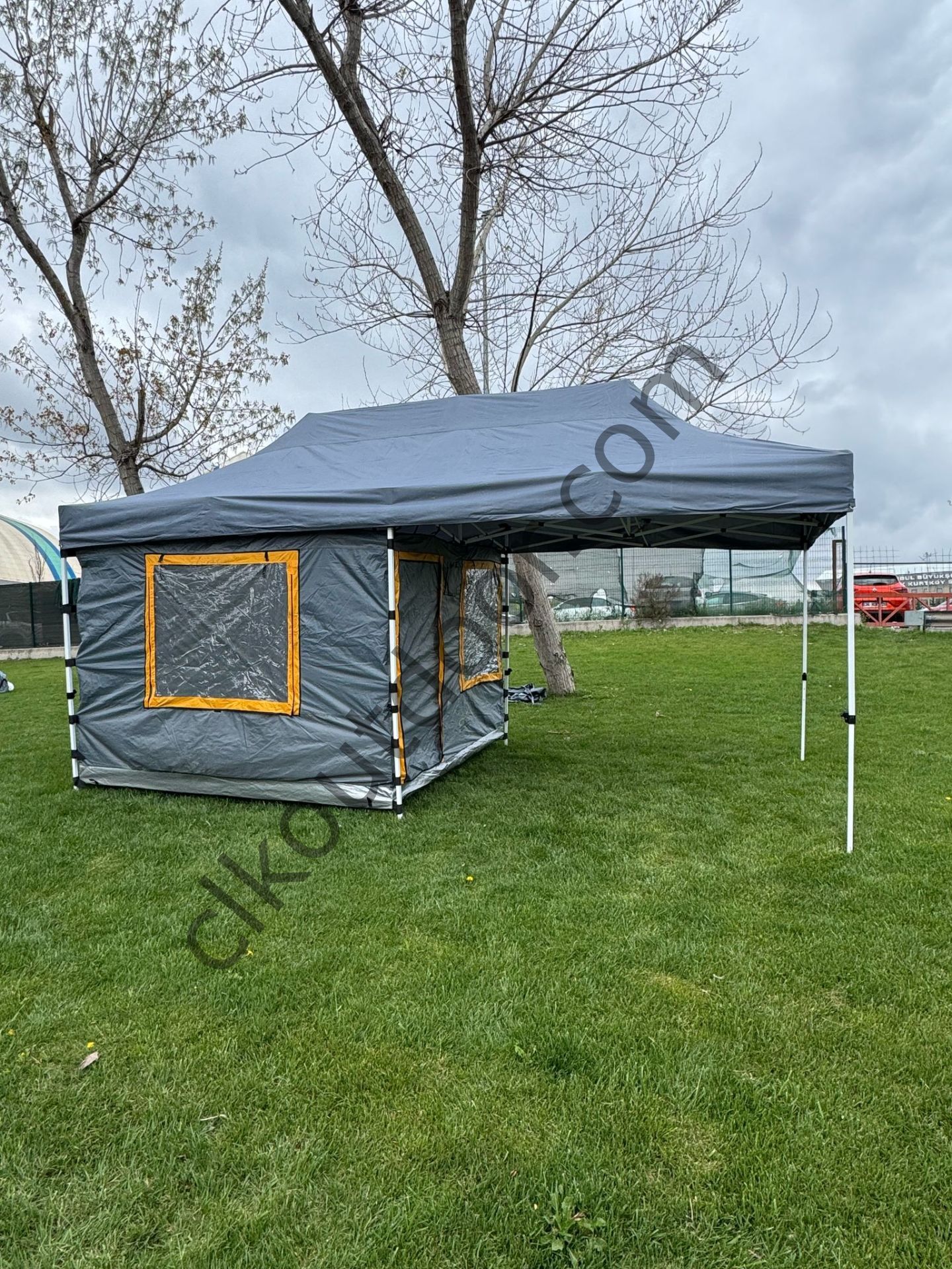 CLK 3x6 30 mm Yeni Sistem 4 Pencere 2 Kapılı Verendalı Portatif Katlanabilir Gazebo Kamp Çadırı