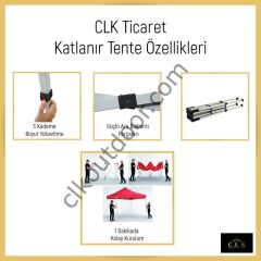 CLK 3x6 mt Karavan Çadırı Kış Bahçesi Eko 30 mm Çelik Profil Portatif Katlanabilir Tente