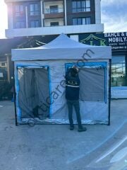 CLK 3x3 30 mm Profil Katlanır Gazebo Portatif Kamp Çadır Açık Gri Mavi Detaylı