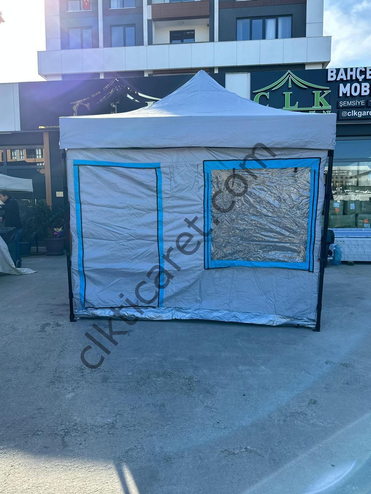 CLK 3x3 40mm Katlanır Gazebo Portatif Kamp Çadır Açık Gri Mavi Detay
