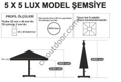 CLK 5x5 Metre Saçaklı LUX Model Krank Sistem Teleskopik Şemsiye Q90 Profil