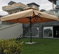 CLK 6x6 Metre Saçaklı LUX Model Krank Sistem Teleskopik Şemsiye Q90 Profil