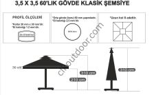 CLK 3,5x3,5 Metre Bacalı Mega Q60 Şemsiye Bahçe Cafe Havuz Otel Restorant Şemsiyeleri
