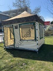 CLK 3x3 Metre 30 mm Profil Yeni Nesil 2 Kapı 4 Sineklikli  Portatif Katlanır Portatif Gazebo Kamp Çadır Krem