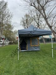 CLK 3x6 Yeni Sistem 4 Pencere 2 Kapılı Verendalı 40 mm Profil Katlanır Portatif Gazebo Kamp Çadır Gri